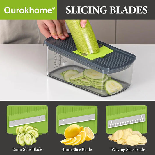 Ourokhome Mandolin Slicer for Kitchen Food, Hand Safe Vegetable Shredder with 6 Mandoline Blades, Veggie Waffle Cutter for Potato, Carrot, Zucchini, Onion, Essential Kitchen Gadgets