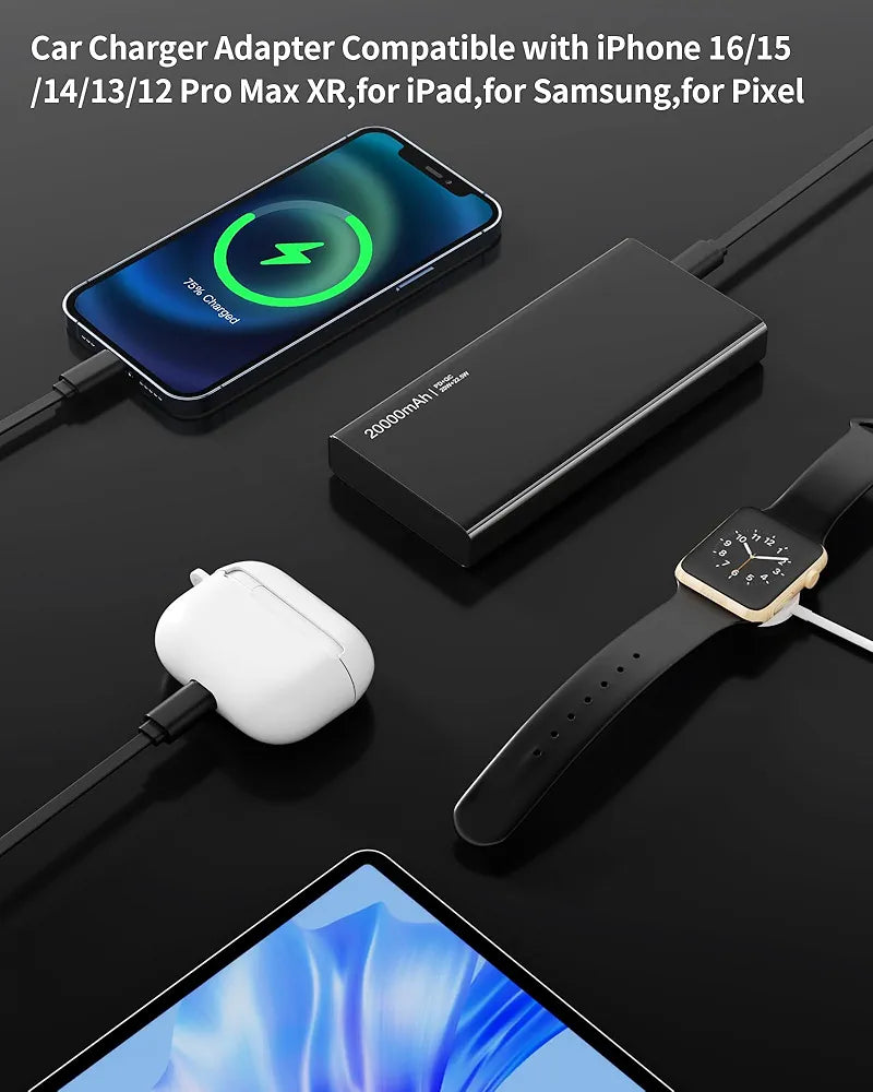 BERTHALESS Retractable Car Charger, 4 in 1 Fast Charging Car Charger with USB-C & USB-A, Compatible with iPhone 17/16/15/14/13/12/11,Galaxy,Pixel, Car Accessories for Men Women Drivers, Dad, Husband